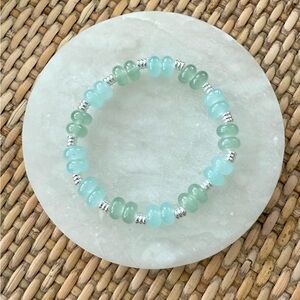 Silver and Aqua Glass Beaded Bracelet